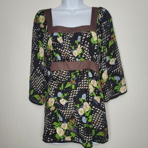 Gracie 100% silk flower print 3/4 sleeve mixed print blouse top size small